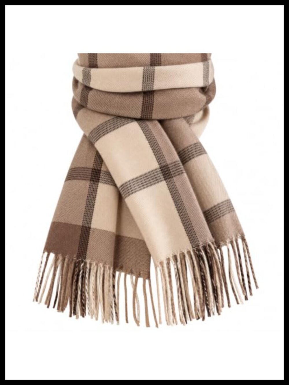 Oversized Tartan Plaid Polyester Winter Blanket Scarf with Fringe